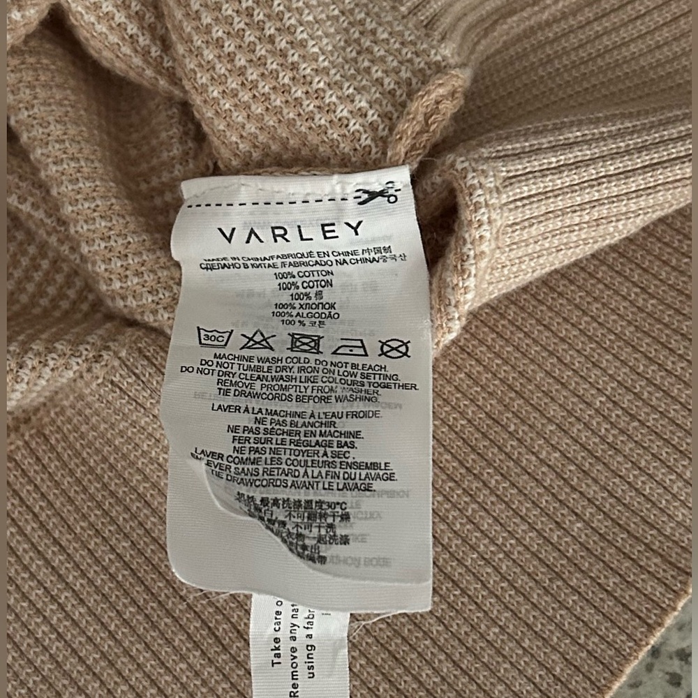 Varley Maceo Textured Knit Mock Neck Drawstring Pullover Sweatshirt Beige Size S - Picture 13 of 16